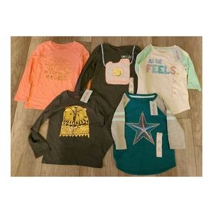 Cat & Jack Girls Long Sleeve Tee Lot of 5 Size XS 4/5 NWT